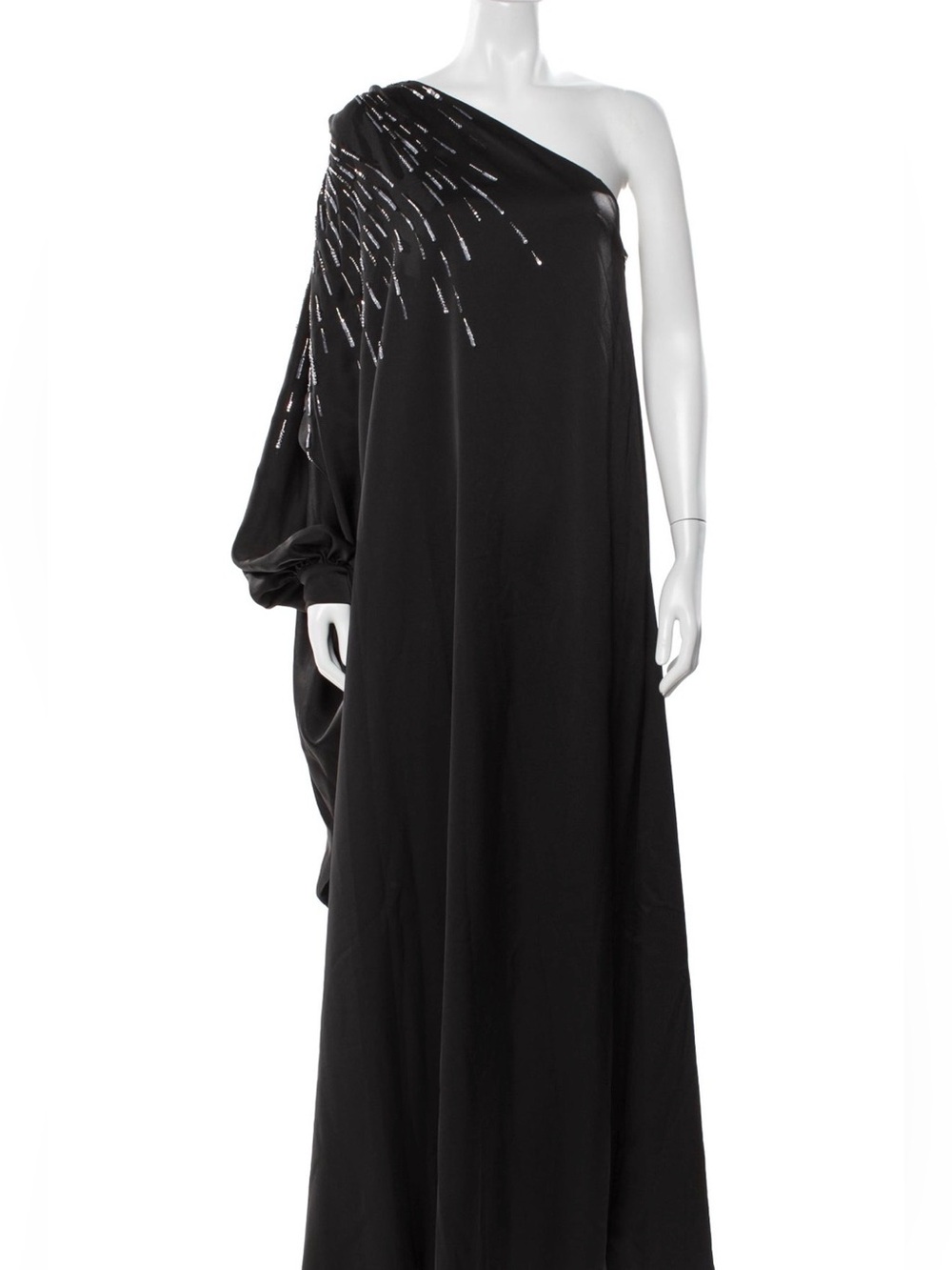 Halston Heritage One-Shoulder Black Gown with Silver Beadburst
